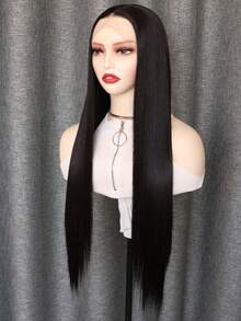 黑色长直合成蕾丝前假发 预拔发 女士 24 英寸 180 密度 - 黑色 - 查看 7