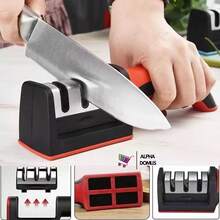 Afiador de Facas Profissional 3 Estágios – Ferramenta em Aço Inoxidável para Afiação Rápida – Utensílio de Cozinha em Promoção - Preto - Visão 9