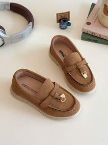 1 Pair Children's Soft Bottom Retro British Style Loafers, Suitable For 3-15 Years Old Kids To Wear Outdoors, On Vacation, And To Parties - Brown - View 3