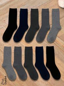 10 Pares de calcetines clásicos para hombre, color liso, sin estampado. Casuales y deportivos, tela de algodón, poliamida y laica, ajuste de tubo alto con resorte ligero, muy suaves, ligeros y cómodos, aptos para cualquier temporada del año. Te llegarán 10 pares de calcetines en colores al azar. - Multicolor - Ver 7
