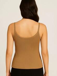 Basic Casual Polyester Sports And Fitness Ribbed Thin Strap Tank Top - 深米色 - 查看 2