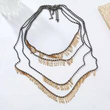 1 件新款秋季多层流苏几何吊坠项链，时尚女士颈链 - 金色 - 查看 3