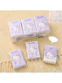 Sanrio 9pcs Sanrio HelloKitty 9-Pack Co Branded Handkerchief Paper, KT Cat Printed Chiffon Paper, Portable Face Towel Paper, Perfect For Work, Spring/Summer Travel Vacation Sanrio For Hello Kitty Tissue - Cute Cartoon Printed Thick Tissue, Suitable For Students, Work, Travel, Spring/Summer Use, Accessories For Hello Kitty