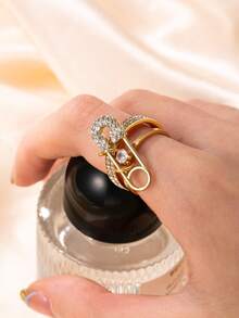 三色三环时尚女士戒指，可拆卸，锆石装饰，适合女性日常搭配、派对、礼物、配饰