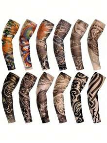 8 Stück Tattoo Ärmel Set, Fake Arm Ärmel, realistischer Schutz, weich & dehnbar, Arm Schutz, geeignet für Männer & Frauen, kühlend für die Arbeit, UV-Schutz, unisex, dehnbar, Cosplay Accessoire