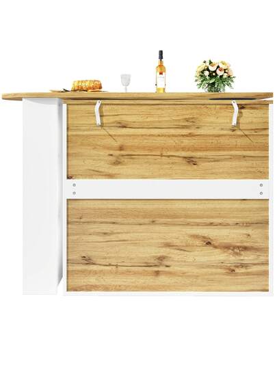 Sairedel Wit 360° Rotating Bar Tafel Storage Space Kitchen Isl 138x39x102cm Doors, Door Shelves Removable Dividers, As Dining Counter view 9