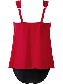 High Waisted Ruffle Tankini Swimsuit Plus Size Tummy Control - Red - View 8
