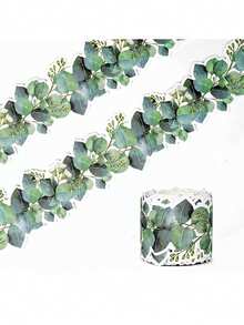 1 Roll Green Eucalyptus Leaf Floral Border Stickers, Blackboard Announcement Decoration Paper, Decorative Waistline (No Adhesive)