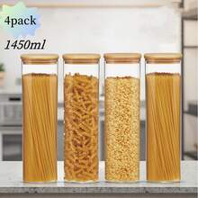 2/4/6/8 potes quadrados de vidro herméticos, organizadores de cozinha com tampas de bambu, recipientes de armazenamento de vidro, conjunto combinado de vários tamanhos, recipiente de café, adequado para temperos de cozinha, café, grãos, doces, biscoitos, massas, decoração de mesa de cozinha doméstica, empilhável, ideal para presentes de feriado e casamento