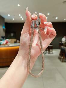 1pc Long Rhinestone Dual Buckle Lanyard Necklace For Women, Minimalist & Fashionable Phone Strap, Anti-Lost & Anti-Drop (Random Style Pad Included)