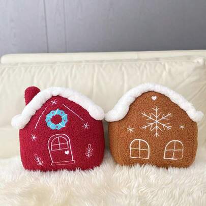 1pc Plush Cute & Warm Red/Brown Gingerbread House Christmas House Christmas Little House Throw Pillow, Christmas Decor Cushion Pillow, Holiday Home Decor Cushion Pillow