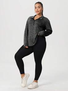 Plus Size Women's Fashion Sports Yoga Half Zip Sweatshirt Spring - Grey - View 7