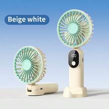 Ventilador portátil, ventilador alimentado por batería USB, con 6 velocidades de viento y una pantalla digital, Con una base para maquillaje de damas, Ventilador de mano/cuello/toptop de 90°F, Adecuado para viajes, playa y uso al aire libre