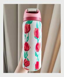 OWALAs Tulip Pattern Flower Pattern Cup. Sports Water Bottle, A Water Bottle Designed For Water Drinkers. Vacuum Flasks & Thermoses Water Bottle. Stainless Steel Water Bottle With Straw. Very Suitable For Water, Iced Tea Or Coffee, Ice Drinks ; Hot Drinks. Can Be Used For Outdoor Sports, Heat Preservation Time Cold And Hot Water Can Be Insulated, Suitable For Sports, Outdoor Activities, Travel, And Student Sports Water Cup. Halloween Gifts, Christmas Gifts, Gift-Giving. 24oz(710ml) / 32oz(945ml). - nụ - Xem 3