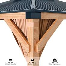 Hardtop Spruce Wood Gazebo 10'x10', With Double Roof Of Metal Sheets, 4.7'' Heavy Duty Poles, Net, And Curtain, Permanent Building For Patio, Deck, Backyard, Lawn, And Garden, Khaki - Khaki - View 5