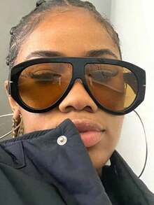 1pc Vintage Oversized Pilot Fashion Glasses Women For Men Shades Big Frame Windproof Popular Punk Beach Accessories For Women Glasses Shades Y2K Fest Music Fest For Summer Beach Vacation, Outdoor, Travel - màu nâu - Xem 6