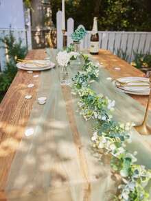 1Pc Artificial Eucalyptus Garland, Simulation Green Leaf Garland With Imitation Silver Gypsophila Artificial Flowers, Eucalyptus Leaves, Artificial Vines For Dining Table, Home, Wedding, Mantel, Party Centerpiece Decoration Garden, Swing, Table Runner, Window Sill Indoor And Outdoor Decoration, For Wall Decor, Arch Backdrop Artificial Hanging Plant