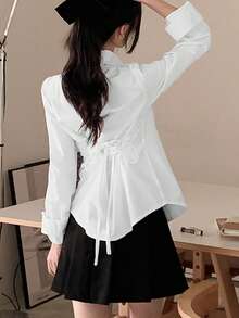 2026春秋新款露背系带纽扣长袖女式衬衫 - 白色 - 查看 5