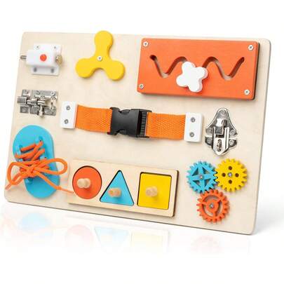 Montessori Busy Board For Toddlers, 9-In-1 Wooden Sensory Toys For Fine Motor Skills, Educational Activity Board For Preschool Learning, Travel Toys Gift For Boys Girls 3 4 5