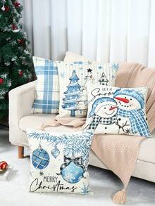 4pcs/Set Linen Christmas Pillow Cover, 45*45cm Christmas Snowman Pattern Cushion Cover, Christmas Decorations For Home, Merry Christmas Pillowcases, Christmas Sofa Cover, Pillow Case, Christmas Ornaments, Bedroom Decor, Living Room Decor, Home Decor, Chair Decor, Sofa Decor, Couch Decor, Bed Decor, Christmas Decor, Christmas Supplies, Xmas Gifts, Christmas Gifts, 2026 New Year Decor