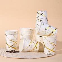 10pcs/20pcs/40pcs/60pcs Gold Marble Texture Paper Cups, 9oz Capacity. White Cup Bottom With Prominent Gold Texture, Resembling Natural Marble. Suitable For Serving Coffee, Tea, Hot Chocolate And Various Hot Beverages, Gold Paper Coffee Cups - White - View 3