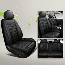 JDWBT Leather Car Seat Covers Full Set Universal, Fit For FIAT Panda, 500L, 500X, Tipo, Bravo, Linea, Stilo, Lancia Ypsilon, Adjustable Front Seats And Back, Automotive 5 Seat Covers All Season, Car Seat Protectors Airbag Compatible - 黑色 - 查看 10