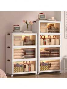 60cm/4layers Foldable Storage Box With Wheels And Magnetic Doors - Plastic Covered Storage Box, Space-Saving Design, Suitable For Clothes, Snacks, Camping Supplies - Modern Home And Outdoor Storage And Organization, Modern Aesthetics. - White - View 4