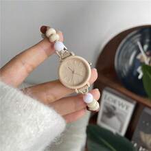 1 Piece Women's Beaded Strap Small Dial Simple Ins Niche High-value Simple Quartz Watch Suitable For Students and Lady to Wear Daily - 白色 - 查看 11