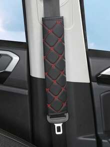 PU 皮革格子刺绣安全带套，舒适防紧汽车安全带肩垫，汽车配件，适合所有季节