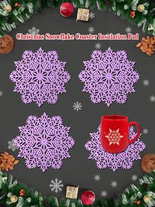 1/6pcs Christmas Snowflake Coasters, Heat Insulation Coasters For Christmas Party Table Decoration, Christmas Scene Decor Coasters, PVC Foil Snowflake Coasters
