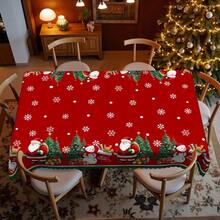 1 pezzo Tovaglia natalizia vintage a tema rosso - Babbo Natale, pupazzo di neve, albero di Natale, scatola regalo, disegno a fiocco di neve, abbinata a calze rosse, in tessuto di poliestere durevole - adatta per tavoli rettangolari o rotondi, perfetta per regali di Natale e celebrazioni di Capodanno, decorazione della tavola da pranzo di Natale, decorazione natalizia - Multicolore - Visualizzare 8