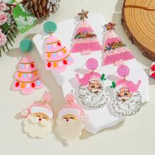 1 par de brincos fofos para o feriado, brincos pendurados de acrílico de Natal com Papai Noel de desenho animado, designs de árvores de Natal, adequados para mulheres casuais, festas, ocasiões natalinas - Multicolorido - Ver 3