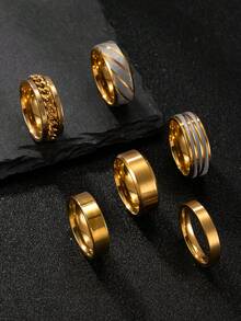 Bộ 5 nhẫn thép không gỉ tối giản, màu bạc, vàng, đen, thiết kế dây xích xoay, thích hợp cho các môn thể thao ngoài trời và đeo hàng ngày - Bộ 5 món - Xem 8