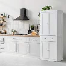 72" Kitchen Pantry Storage Cabinet, Freestanding Utility Cabinets With Doors, Drawer And 3 Adjustable Shelves, Tall Food Buffet Pantries For Kitchen, Living Room, Dinning Room, Laundry, White - White - View 1