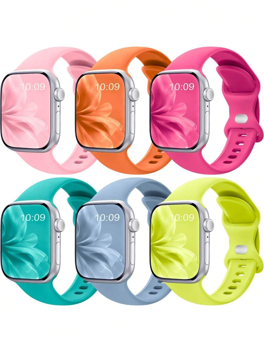 6条柔软硅胶防水运动表带，兼容 41mm、40mm、38mm、45mm、44mm、46mm、42mm、49mm，适用于 Ultra、SE、Series 10、9、8、7、6、5、4、3、2、1