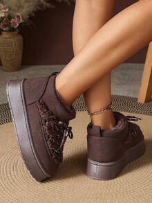 1 Paar Große Größen 36-42 Kunstfell gefütterte warme Tier-Steppstiefel mit Punk-Metall-Ösen und Schnürung, dicke Sohle, Schnee-Stiefel, für Outdoor/Urlaub, Winter