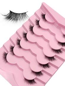 7 Pairs Half Eyelashes Cat Eye False Eyelashes Fluffy & Soft 3D Effect Faux Mink Lashes Soft And Natural Makeup Look - Cat Eye Lashes - View 2