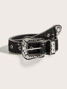 1pc Men's Star Studded Decorative Western Cowboy Style Waist Belt, Suitable For Everyday Wear Autumn-Winter Accessories,Suitable For Teens, Youth,Men,Casual, Outdoor, Athletic, Vacation, Graduation Gifts, Birthday, Daily Wear - Black - View 7