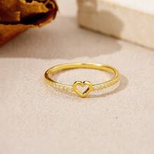 Women's Silver And Gold Ring With Hollow Heart And Zirconias, Delicate And Romantic Design, For Gift, Party And Daily Use - #20 - View 8
