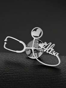 Custom Heart Stethoscope Name Brooch - Personalized Stainless Steel Lapel Pin Brooch For Men Women, Perfect For Business, Weddings, Bridesmaids, Birthdays, Teacher Appreciation & Graduation Gifts Fashion Jewelry For Doctor Nurse