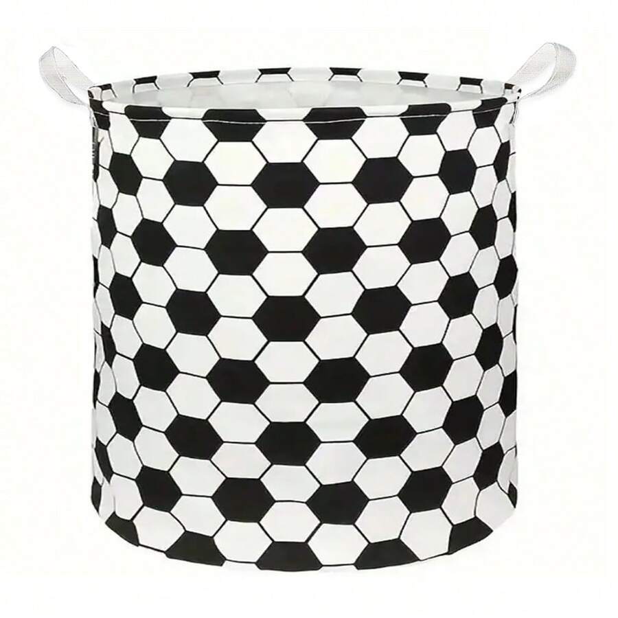 Laundry Hamper, Black And White Grid, Football Pattern Large Canvas Fabric Lightweight Storage Basket Toy Organizer Dirty Clothes Collapsible Waterproof For College Dorms, Children Bedroom,Bathroom