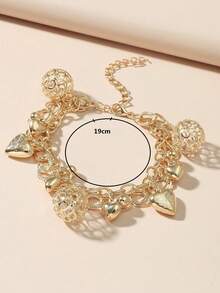 1pc Heart-Shaped Ball Pendant Chain Metal Alloy Bracelet, New Arrival