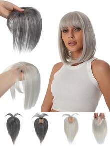 Extensões de Cabelo Invisíveis com Presilha para Mulheres - Toupeiras de Cabelo Humano 100%, Degradê Cinza a Branco Reto, Estilos A01 e A02, Perfeito para Cabelos Finos, Aparência Natural, Solução para Espessura do Cabelo | Aparência Natural | Presilhas de Fixação Seguras