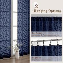 Chyhomenyc Navy Blue Sheer Valances For Windows 18 Inch Length 2 Pcs, Light Filtering Leaf Textured Cafe Short Kitchen Curtains, Top Small Curtain For Living Room Bedroom Basement, 42" W X 18" L - Màu xanh nước biển - Xem 7
