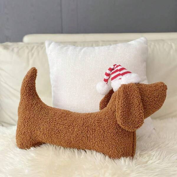 1 pezzo Cuscino decorativo natalizio in peluche, carino e caldo, a forma di cane marrone, decorazione natalizia per la casa