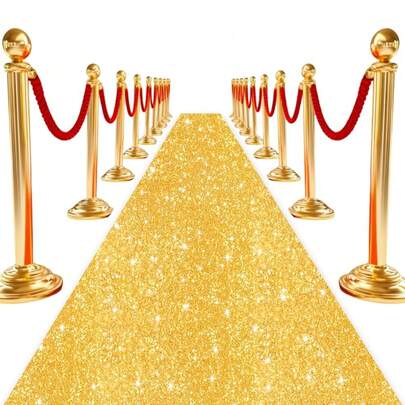Gold Carpet Runner For Party Sequins Aisle Runner 2FTx15FT Glitter Runners Aisle Rug Shimmer Wedding Walkway Runners With Carpet Tapes Bling Carpet Rug For Party Prom Hallway Decoration