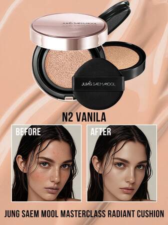  JUNG SAEM MOOL Masterclass Radiant Cushion N2 VANILA,Air Cushion With Replacement Core, Shiny And Moist,Moisturizing And Luminous, Long-Lasting Concealment, Lightweight And Breathable, Easy To Touch Up, Micronized Powder Technology, Maintain Skin Radiance,For All Skin Types, Sensitive Skin Friendly, Daily Wear & Special Occasions