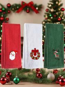 1pc/3pcs Cotton Christmas Towel, Absorbent Embroidered 32*45cm, Cotton Christmas Gift, Supermarket Gift, Cute Cartoon Embroidered Small Towel, All Cotton No Shedding, Christmas Santa Claus Holiday Gift, Home Daily Use Adult Hand Towel Face Towel 1pc, Advent Gift, Christmas Surprise - Multicolor - View 1