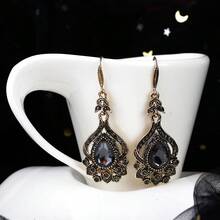 1 đôi bông tai kiểu Thổ Nhĩ Kỳ cổ điển thanh lịch, hình giọt nước, thiết kế hoa tulip cổ điển châu Âu, trang sức cung đình, thích hợp cho những buổi đi chơi thường ngày, kỳ nghỉ và du lịch. - bông tai rỗng - Xem 3