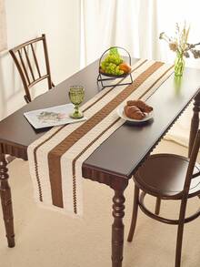 1 pièce Chemin de table tressé kaki rustique et minimaliste, design personnalisé creux avec franges tressés haut de gamme faits à la main. Chemin de table long, tapis de table, décoration pour les fêtes et le quotidien, accessoire photo, fond atmosphérique, style européen